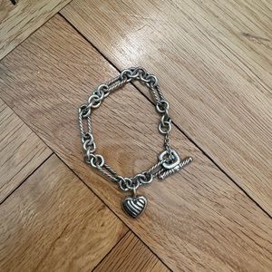 David Yurman sterling silver cable heart charm bracelet